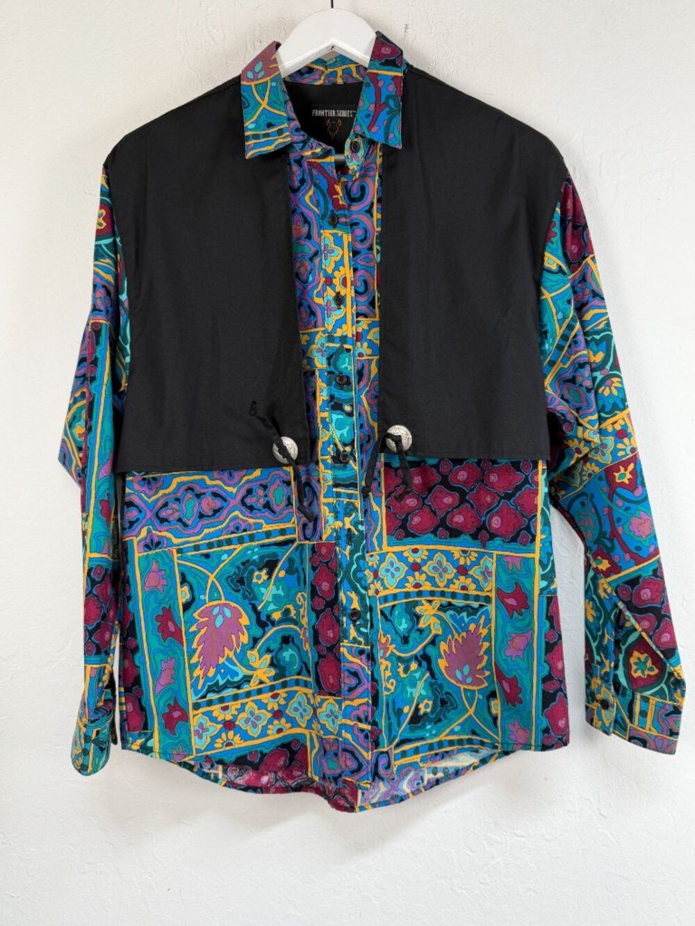 Vintage Frontier Series Women’s Paisley Floral Button Down Western Shirt XL Blue